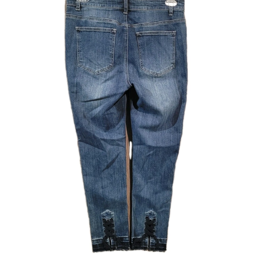 APNY Ankle Jeans Size 10 x 27 Released Hem Lace Back Dark Wash Stretch